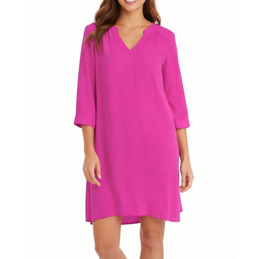 Anthropologie Hutch Magenta Pink V-Neck Dress with Belt Medium